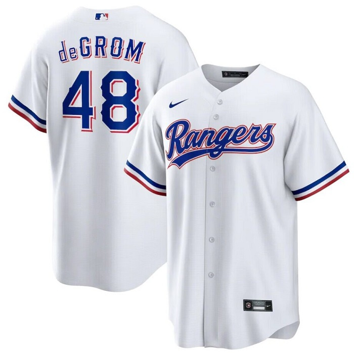 Personalized Men’s Texas Rangers #48 Jacob DeGrom White Cool Base Stitched Baseball Jersey