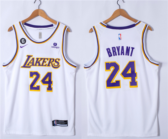 Personalized Men’s Los Angeles Lakers #24 Kobe Bryant White With NO.6 Patch Stitched Basketball Jersey