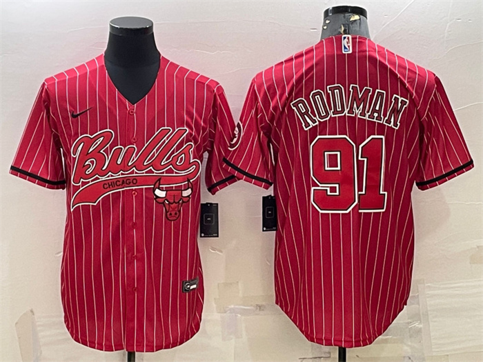 Personalized Men’s Chicago Bulls #91 Dennis Rodman Red With Patch Cool Base Stitched Baseball Jersey