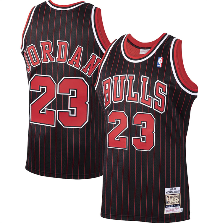 Personalized Men’s Chicago Bulls #23 Michael Jordan Black Mitchell & Ness Hardwood Classics 1995-96 Stitched Jersey