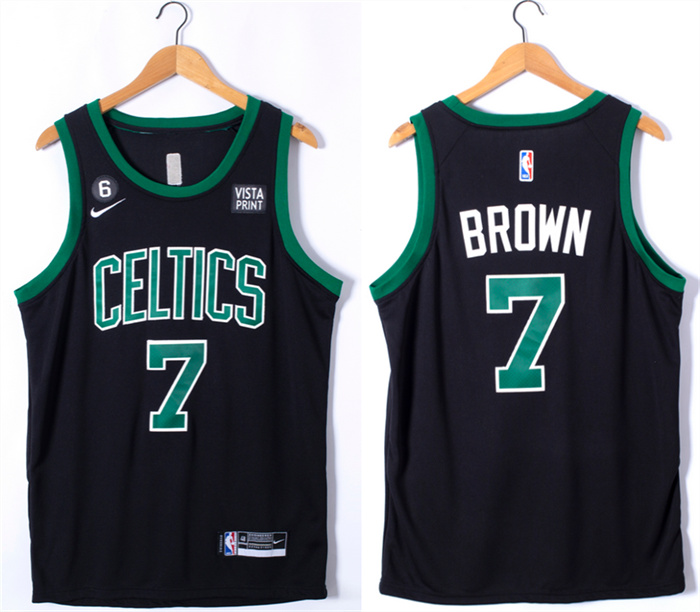 Personalized Men’s Boston Celtics #7 Jaylen Brown Black No.6 Patch Stitched Basketball Jersey
