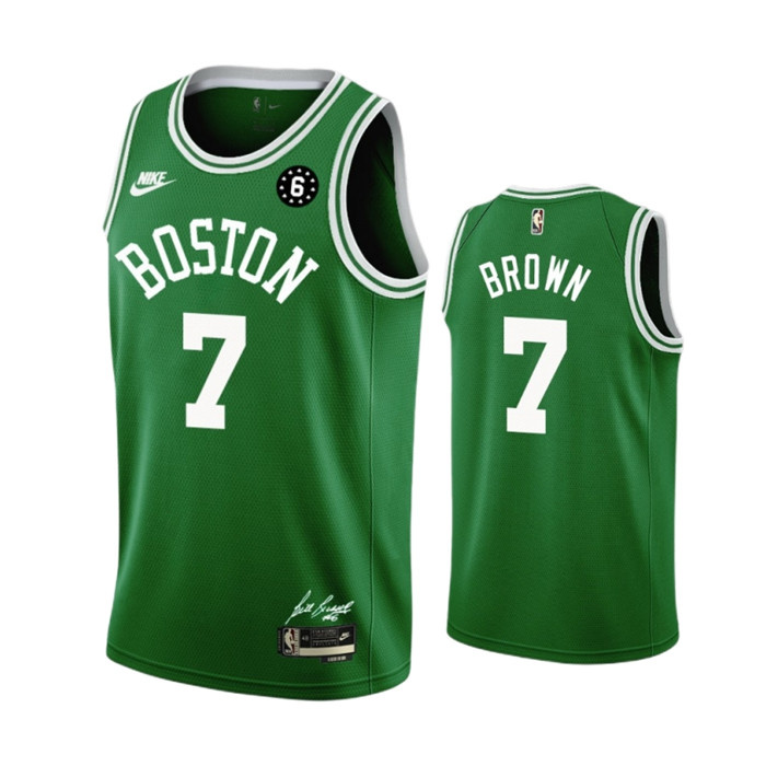 Personalized Men’s Boston Celtics #7 Jaylen Brown Green No.6 Patch Stitched Basketball Jersey