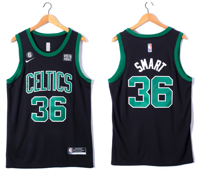 Personalized Men’s Boston Celtics #36 Marcus Smart Black No.6 Patch Stitched Basketball Jersey