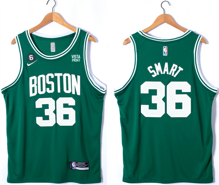 Personalized Men’s Boston Celtics #36 Marcus Smart Green No.6 Patch Stitched Basketball Jersey