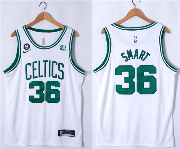 Personalized Men’s Boston Celtics #36 Marcus Smart White No.6 Patch Stitched Basketball Jersey