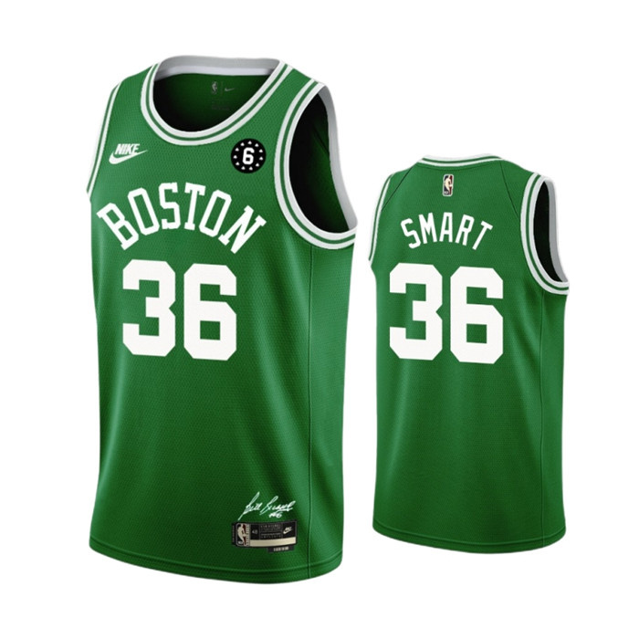 Personalized Men’s Boston Celtics #36 Marcus Smart Green No.6 Patch Stitched Basketball JerseyS