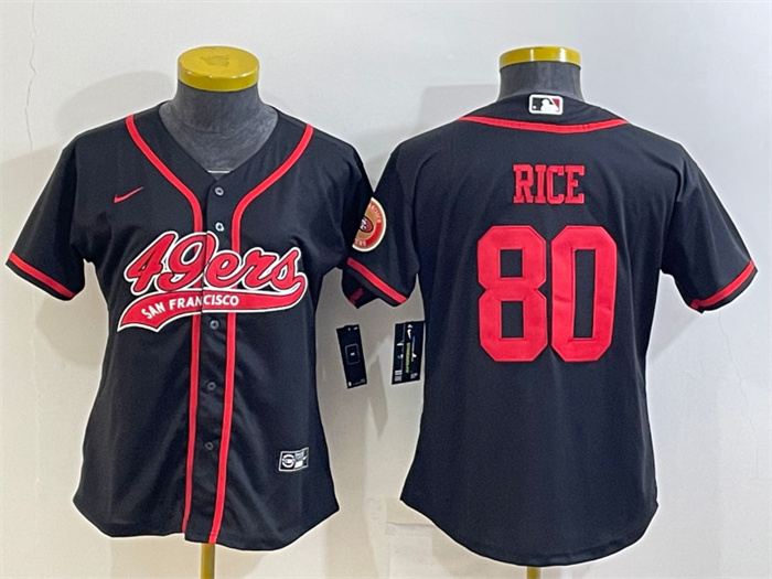 Personalized Women’s San Francisco 49ers #80 Jerry Rice Black With Patch Cool Base Stitched Baseball Jersey(Run Small)