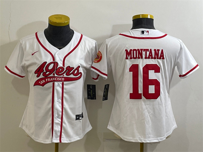 Personalized Women’s San Francisco 49ers #16 Joe Montana White With Patch Cool Base Stitched Baseball Jersey(Run Small)