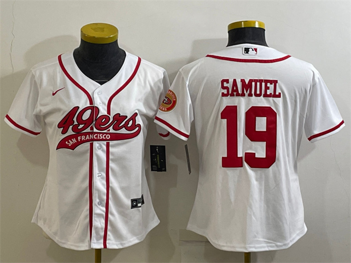 Personalized Women’s San Francisco 49ers #19 Deebo Samuel White With Patch Cool Base Stitched Baseball Jersey(Run Small)