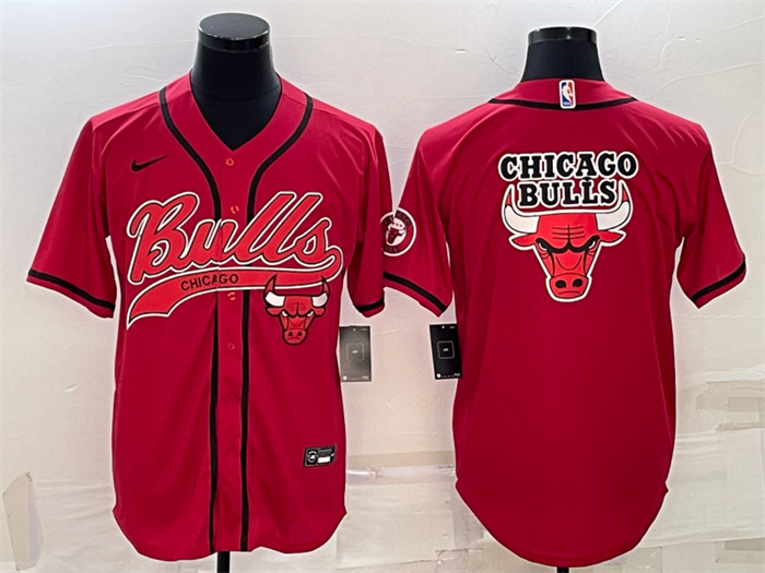 Personalized Men’s Chicago Bulls Red Team Big Logo Cool Base Stitched Baseball Jersey