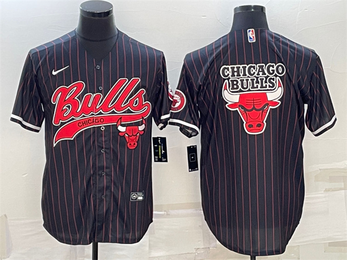 Personalized Men’s Chicago Bulls Black Team Big Logo Cool Base Stitched Baseball Jersey