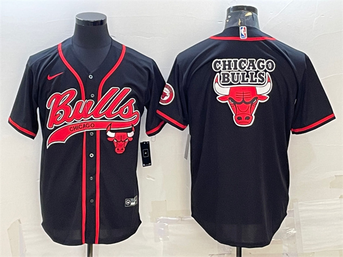 Personalized Men’s Chicago Bulls Black Team Big Logo Cool Base Stitched Baseball JerseyS