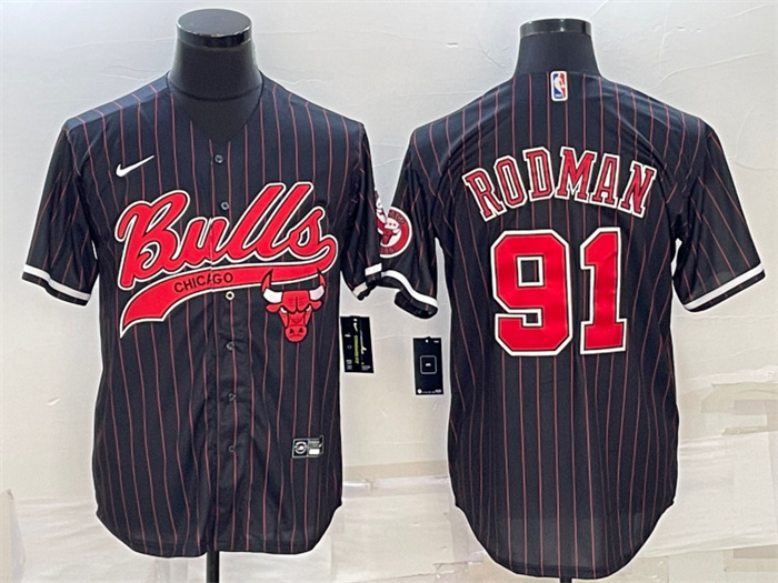 Personalized Men’s Chicago Bulls #91 Dennis Rodman Black Cool Base Stitched Baseball Jersey