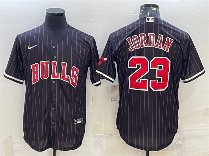 Personalized Men’s Chicago Bulls #23 Michael Jordan Black Cool Base Stitched Baseball Jersey