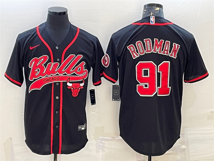 Personalized Men’s Chicago Bulls #91 Dennis Rodman Black Cool Base Stitched Baseball JerseyS