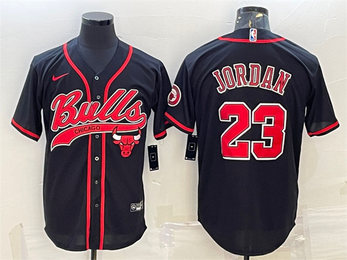 Personalized Men’s Chicago Bulls #23 Michael Jordan Black Cool Base Stitched Baseball JerseyS