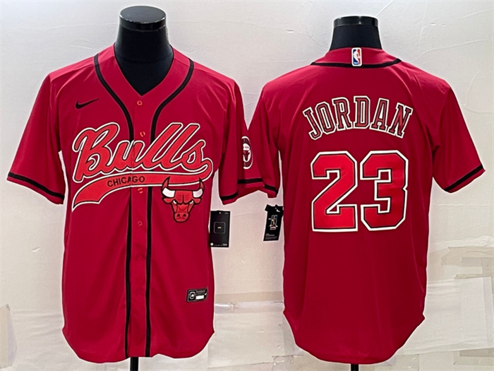 Personalized Men’s Chicago Bulls #23 Michael Jordan Red With Patch Cool Base Stitched Baseball Jersey