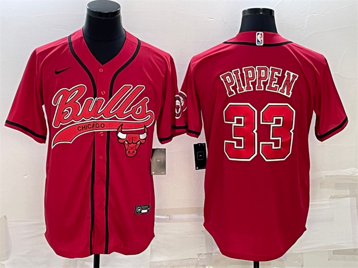 Personalized Men’s Chicago Bulls #33 Scottie Pippen Red With Patch Cool Base Stitched Baseball Jersey