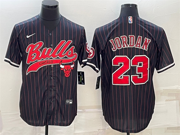 Personalized Men’s Chicago Bulls #23 Michael Jordan Black With Patch Cool Base Stitched Baseball Jersey