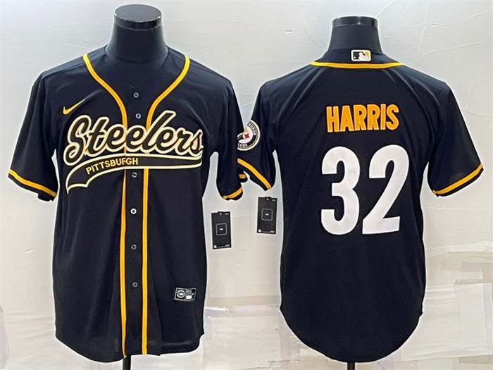 Personalized Men’s Pittsburgh Steelers #32 Franco Harris Black With Patch Cool Base Stitched Baseball Jersey