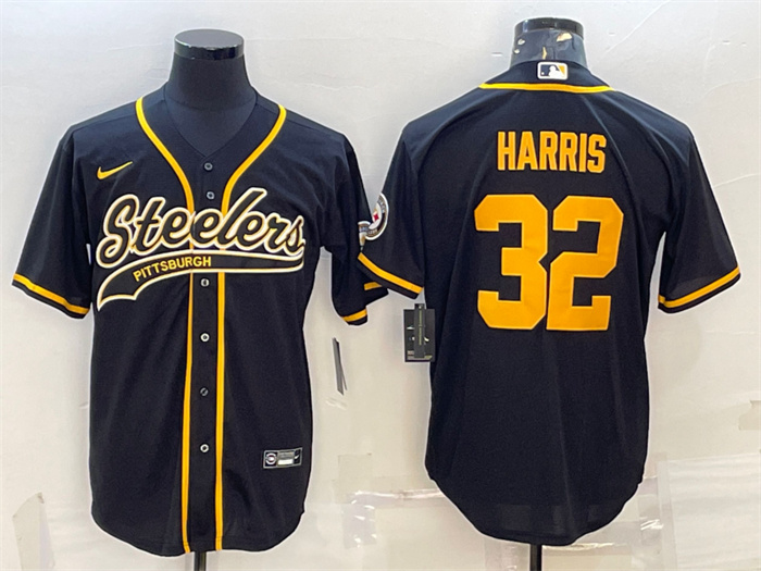 Personalized Men’s Pittsburgh Steelers #32 Franco Harris Black Gold With Patch Cool Base Stitched Baseball Jersey