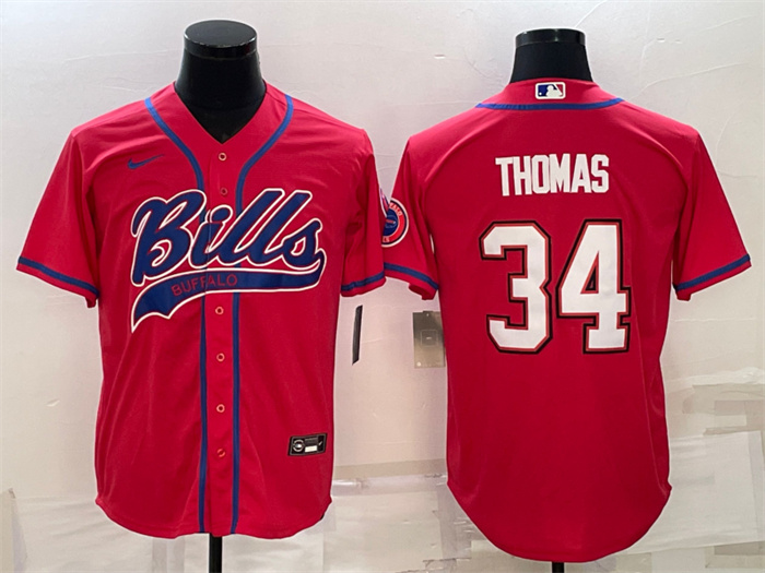 Personalized Men’s Buffalo Bills #34 Thurman Thomas Red With Patch Cool Base Stitched Baseball Jersey