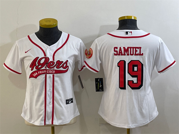 Personalized Women’s San Francisco 49ers #19 Deebo Samuel New White With Patch Cool Base Stitched Baseball Jersey(Run Small)