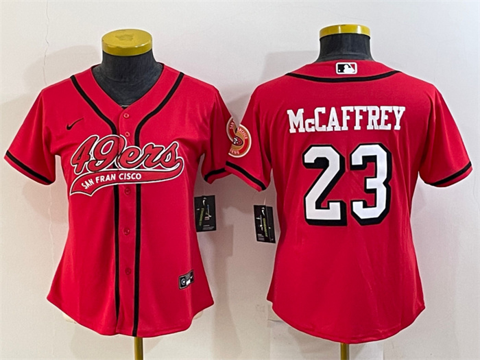 Personalized Women’s San Francisco 49ers #23 Christian McCaffrey New Red With Patch Cool Base Stitched Baseball Jersey(Run Small)