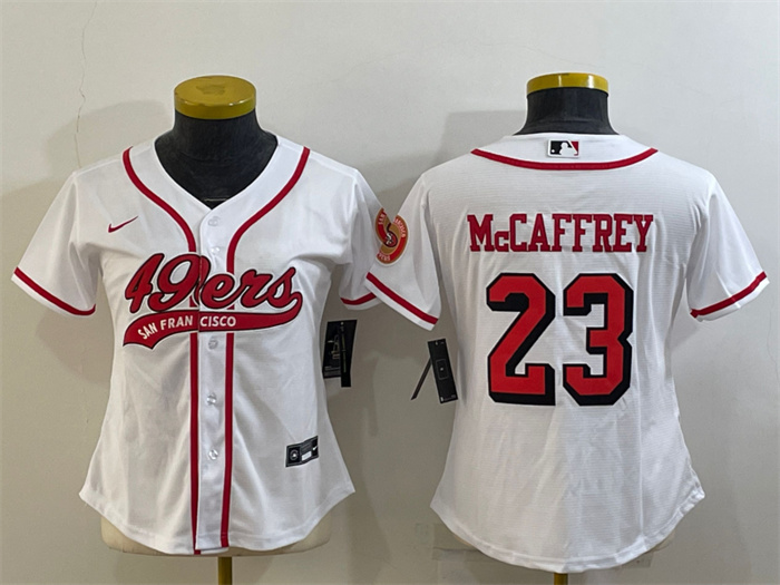 Personalized Women’s San Francisco 49ers #23 Christian McCaffrey New White With Patch Cool Base Stitched Baseball Jersey(Run Small)