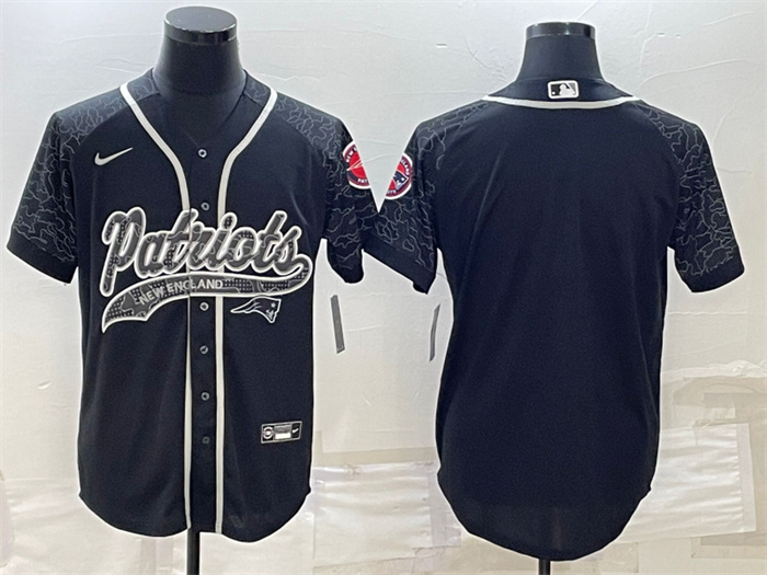 Personalized Men’s New England Patriots Blank Black Reflective With Patch Cool Base Stitched Baseball Jersey