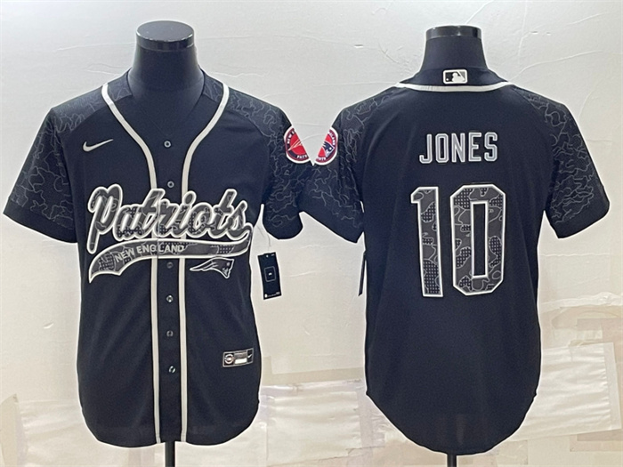 Personalized Men’s New England Patriots #10 Mac Jones Black Reflective With Patch Cool Base Stitched Baseball Jersey