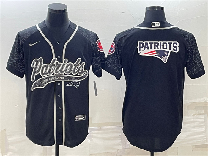Personalized Men’s New England Patriots Black Reflective Team Big Logo With Patch Cool Base Stitched Baseball Jersey