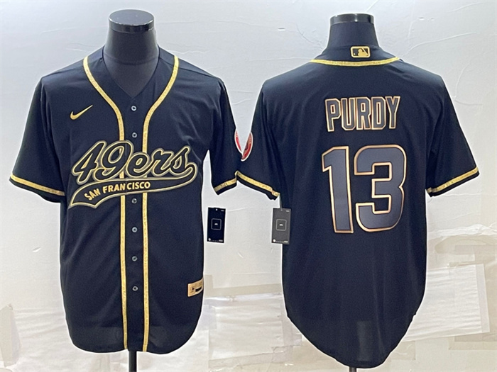Personalized Men’s San Francisco 49ers #13 Brock Purdy Black Gold With Patch Cool Base Stitched Baseball Jersey