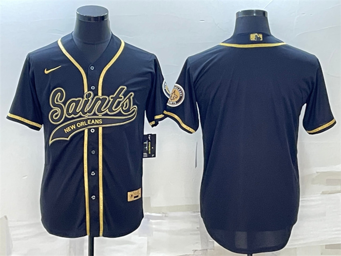 Personalized Men’s New Orleans Saints Blank Black Gold With Patch Cool Base Stitched Baseball Jersey