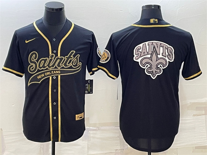 Personalized Men’s New Orleans Saints Black Gold Team Big Logo With Patch Cool Base Stitched Baseball Jersey