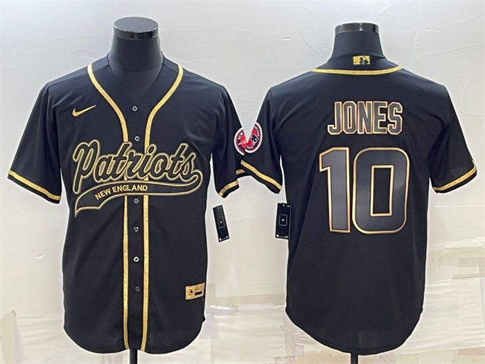 Personalized Men’s New England Patriots #10 Mac Jones Black Gold With Patch Cool Base Stitched Baseball Jersey