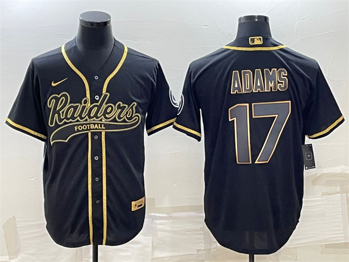 Personalized Men’s Las Vegas Raiders #17 Davante Adams Black Gold With Patch Cool Base Stitched Baseball Jersey
