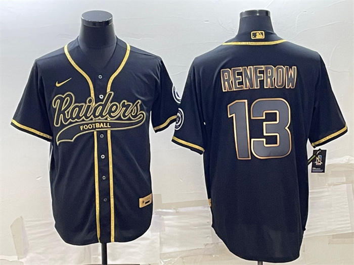 Personalized Men’s Las Vegas Raiders #13 Hunter Renfrow Black Gold With Patch Cool Base Stitched Baseball Jersey