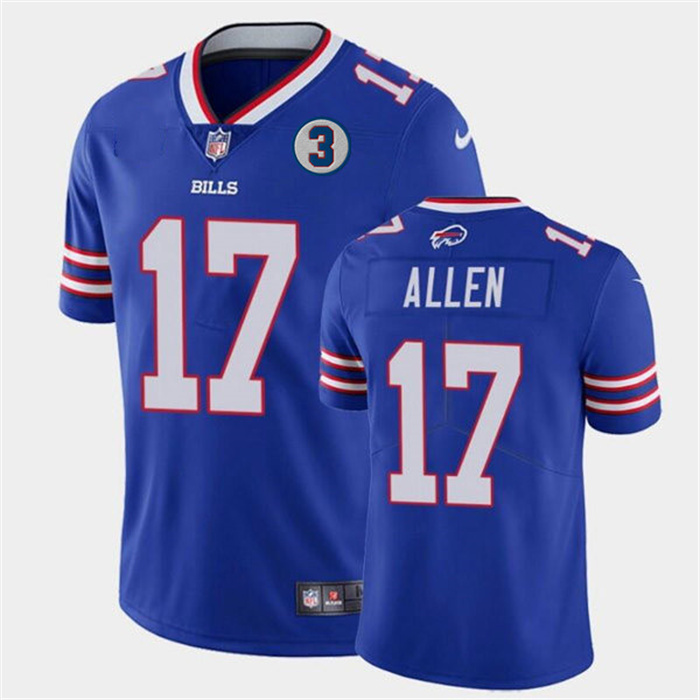 Personalized Men’s Buffalo Bills #17 Josh Allen Blue With NO.3 Patch Untouchable Limited Stitched Jersey