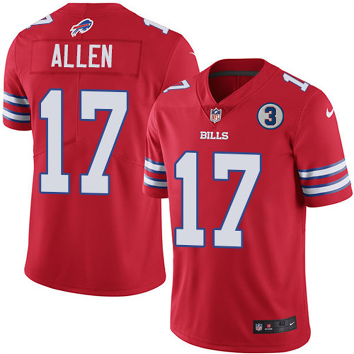 Personalized Men’s Buffalo Bills #17 Josh Allen Red With NO.3 Patch Untouchable Limited Stitched NFL Jersey