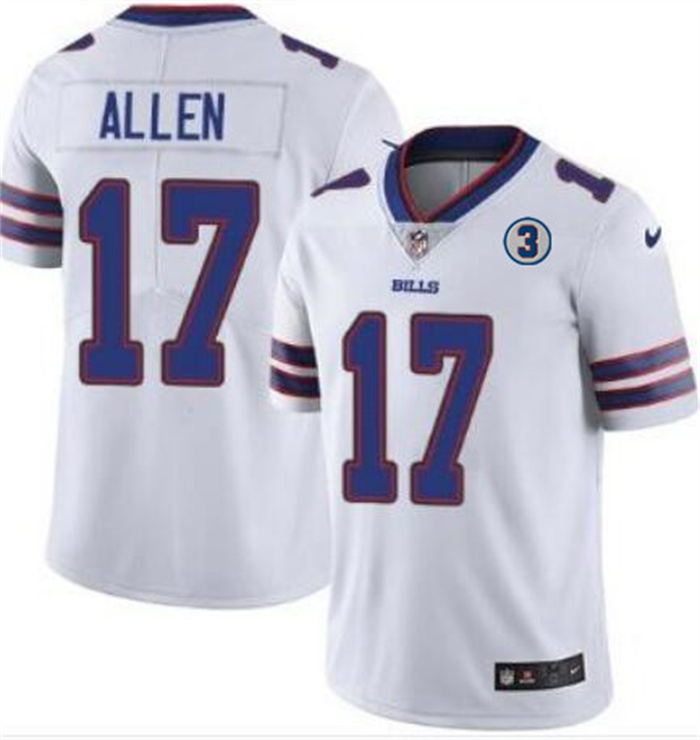 Personalized Men’s Buffalo Bills #17 Josh Allen White With NO.3 Patch Untouchable Limited Stitched NFL Jersey