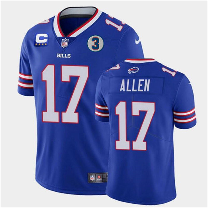 Personalized Men’s Buffalo Bills #17 Josh Allen 2022 Royal With 4-Star C Patch And NO.3 Patch Untouchable Limited Stitched Jersey
