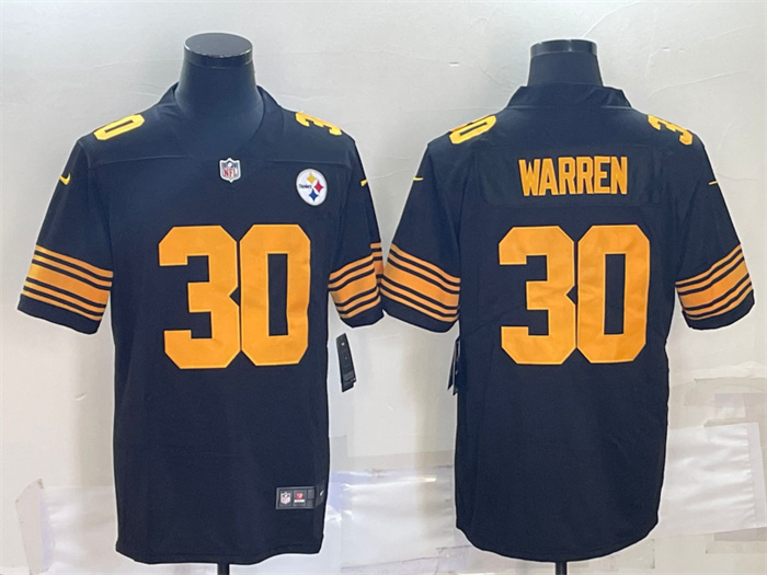 Personalized Men’s Pittsburgh Steelers #30 Jaylen Warren Black Color Rush Stitched Jersey