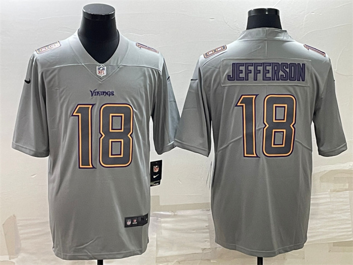 Personalized Men’s Minnesota Vikings #18 Justin Jefferson Grey Atmosphere Fashion Stitched Jersey