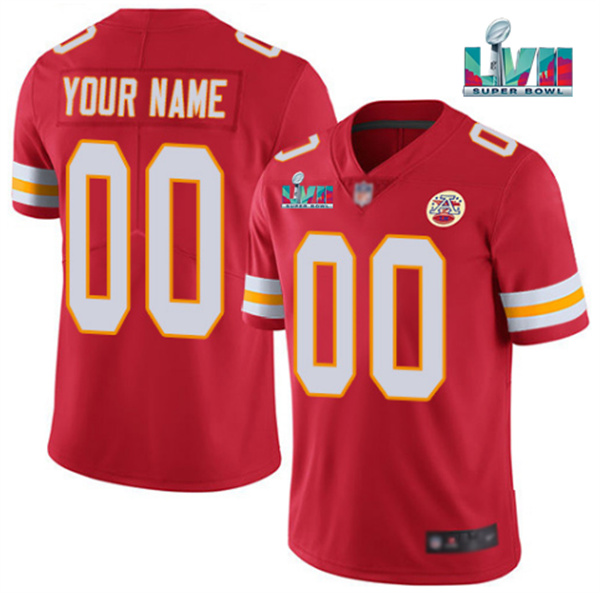 Personalized Men’s Kansas City Chiefs Active Player Red Super Bowl LVII Patch Untouchable Limited Stitched Jersey