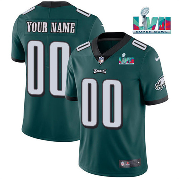 Personalized Men’s Philadelphia Eagles ACTIVE PLAYER Green Super Bowl LVII Patch Untouchable Limited Stitched Jersey