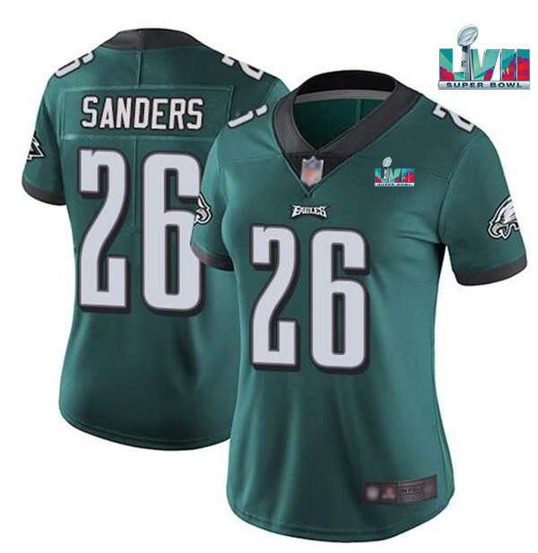 Personalized Women’s Philadelphia Eagles #26 Miles Sanders Green Super Bolw LVII Patch Untouchable Limited Stitched Football Jersey(Run Small)