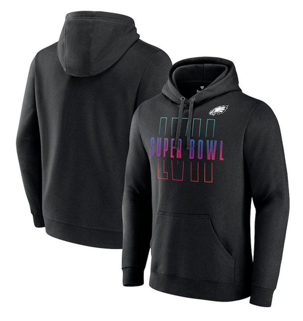 Personalized Men’s Philadelphia Eagles Black Super Bowl LVII Open Sky Pullover Hoodie