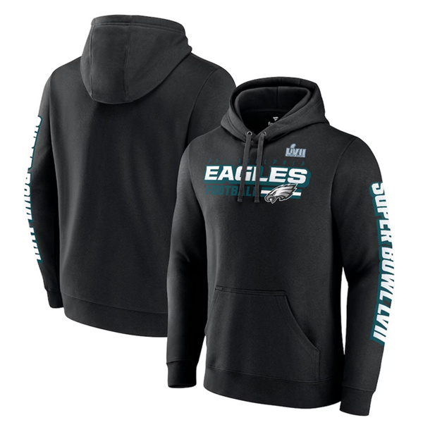Personalized Men’s Philadelphia Eagles Black Super Bowl LVII Star Trail Pullover Hoodie
