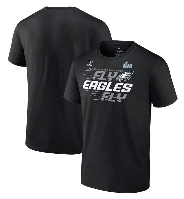 Personalized Men’s Philadelphia Eagles Black 2022 NFC Champions Team Slogan T-Shirt